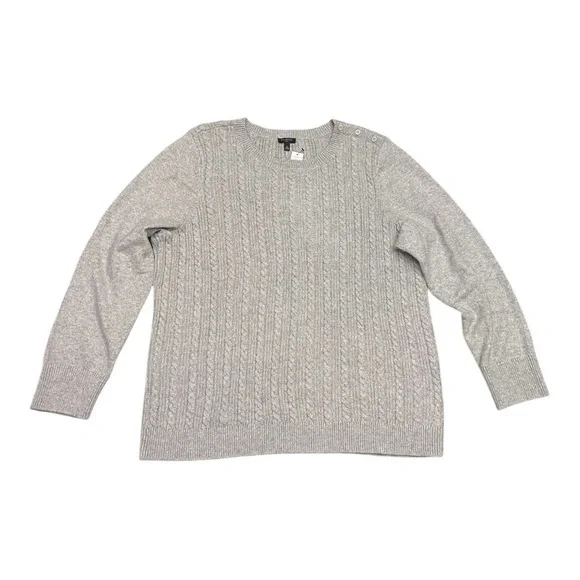 Talbots Plus Metallic Allover Cable Knit Crewneck Sweater - Picture 2 of 10